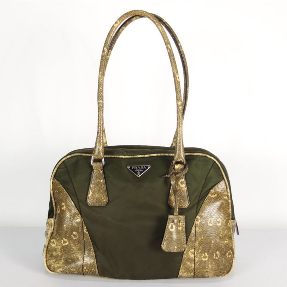 Prada Bag Semi-Shoulder Handbag Python Silver Kha… - image 2